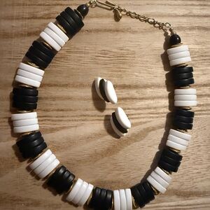 Avon Black and White Necklace and Earring Set